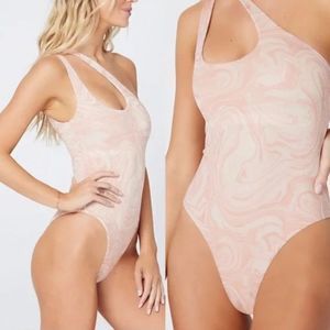 L*Space Women's Shimmer Swirl One Piece Shoulder Swimsuit Size 10